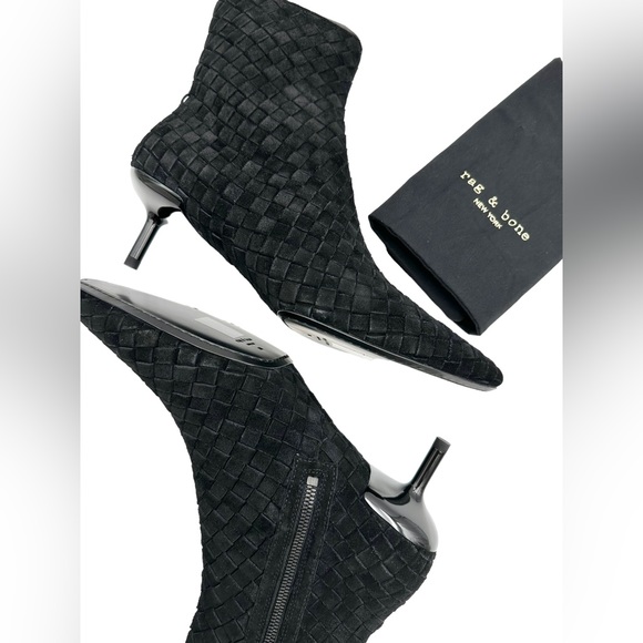NWT RAG & BONE Booties Rio Woven Boots Suede Leather Kitten Heel NEW NWOB Black - Picture 6 of 6